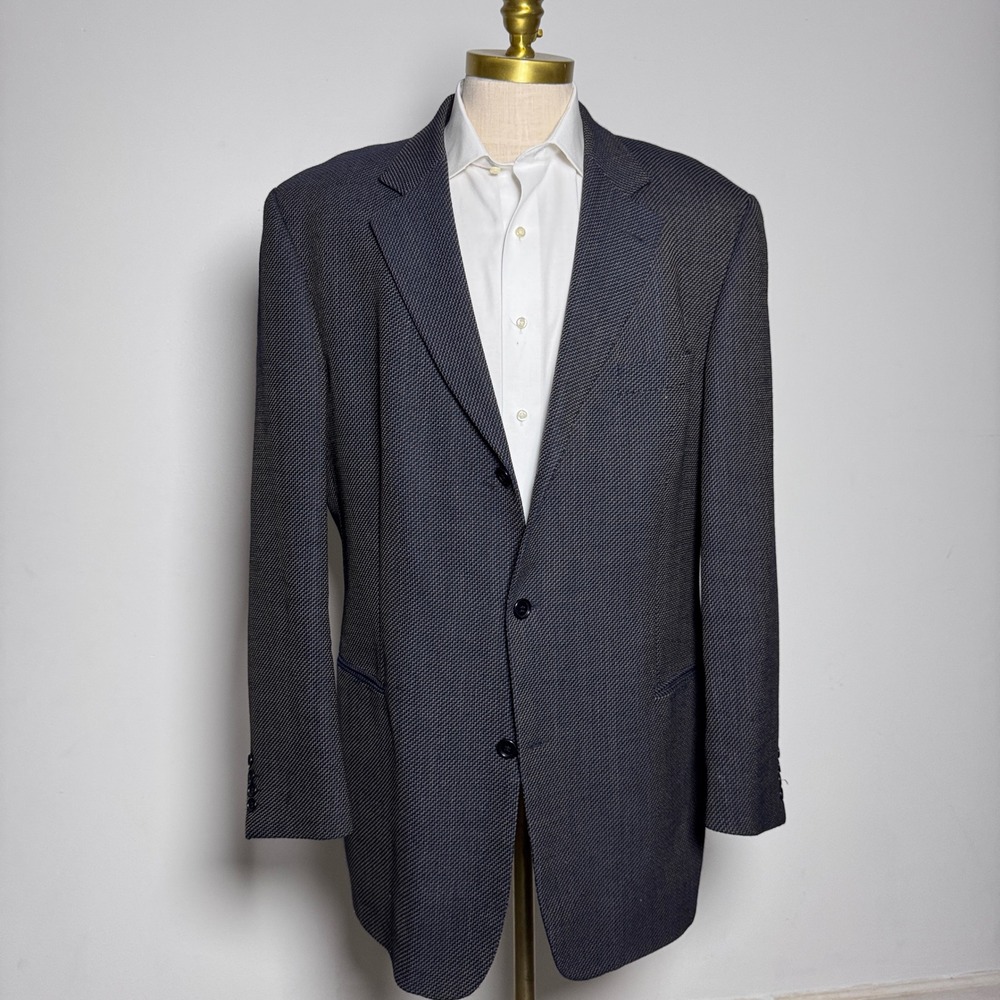 Vintage Hugo‎ Boss Einstein Blazer Mens 48L Blue Textured Virgin Wool Sport Coat